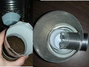 Cut the bottom off of can #2 and insert it through both holes. Image by Aprille Ross
