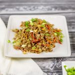 Keto friendly egg roll dish on a square plate.