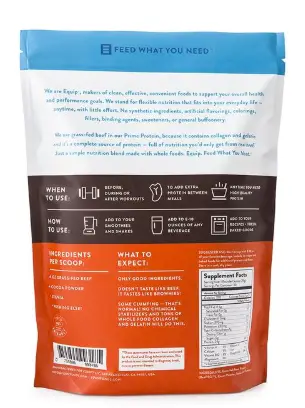 Back of bag of Prime Protein