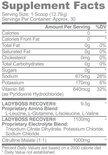 ladyBoss RECOVER nutrition facts